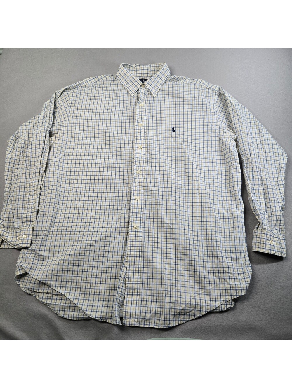 Vintage Ralph Lauren Shirt Men's 17 White Plaid Yarmouth Button Down Long Sleeve